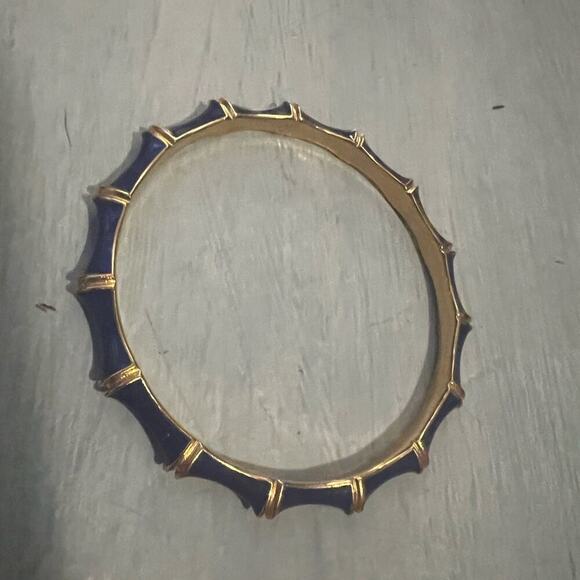 STELLA & DOT Bangle Bracelet Navy Blue Gold Tone Enamel JULEP BAMBOO Stackable - Picture 1 of 10